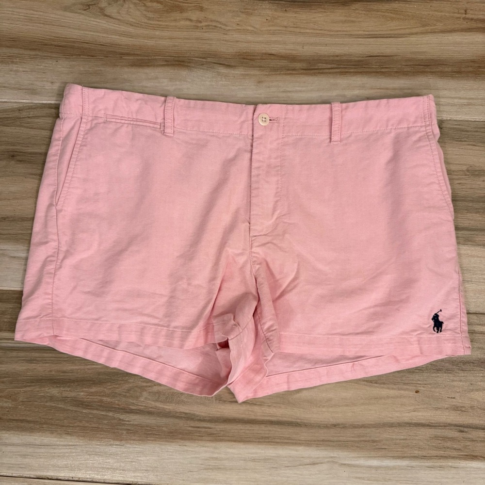 Ralph Lauren Pink Oxford Cotton Shorts Womens 12 Navy Pony Logo Preppy